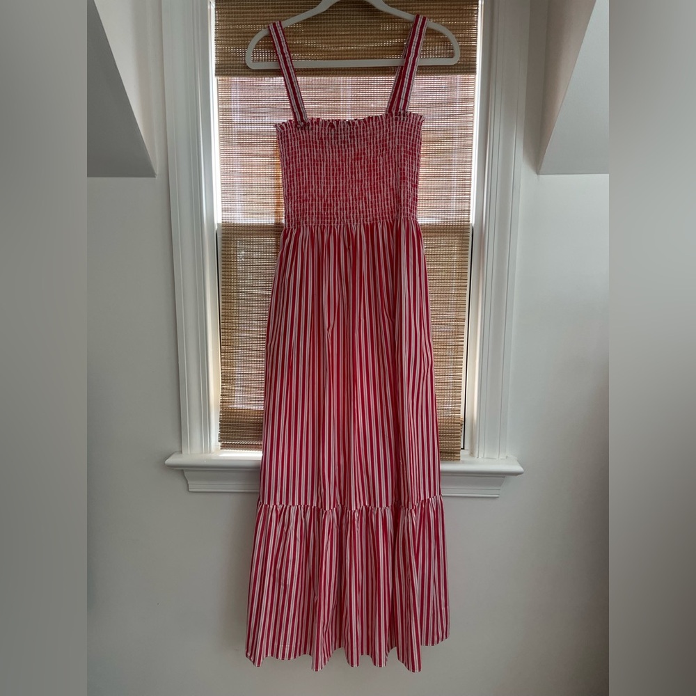 Hill House Anjuli Nap Dress Smocked Red White Striped Midi Maxi Dress Large L - Picture 5 of 7